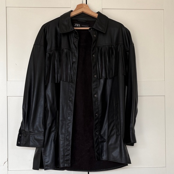 Zara Women's Black Leather Fringe Jacket - Picture 1 of 3
